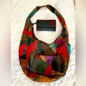 Vintage style Patchwork Leather Hobo Bag and matching billfold